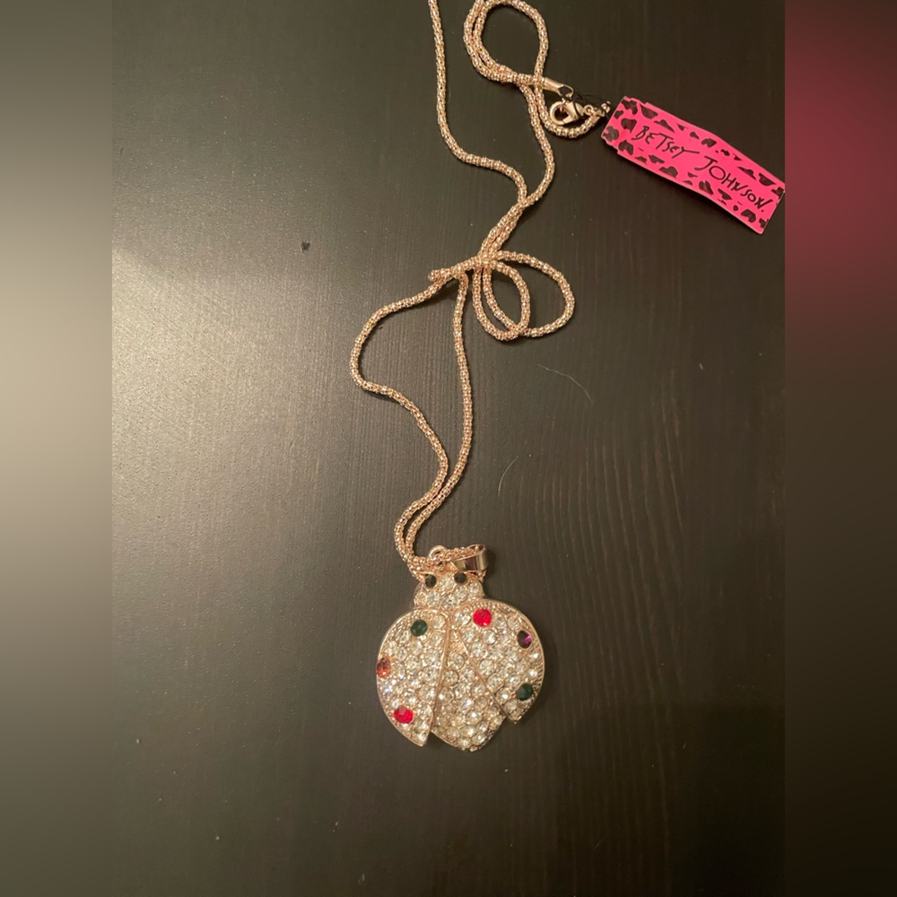 Elegant Betsey Johnson Gold and Multicolor Ladybug Pendant Necklace